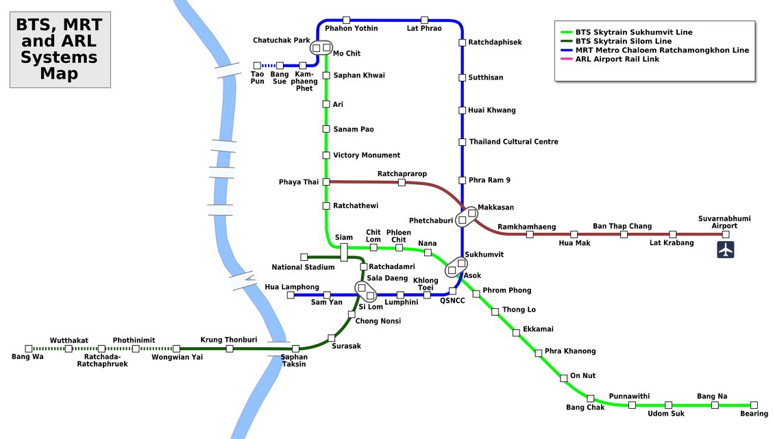 Bản đồ tàu điện BTS, MRT, Airport Rail Link